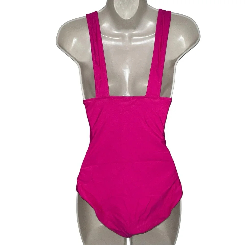 NWT J. Crew Women Pink Fuchsia Ruched V-Neck‎ One-Piece Swimsuit Size 4 Poolside
